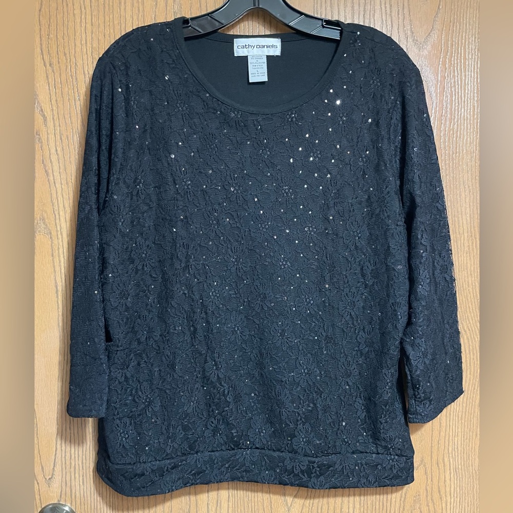 Cathy Daniels Black Lace Sequin Top